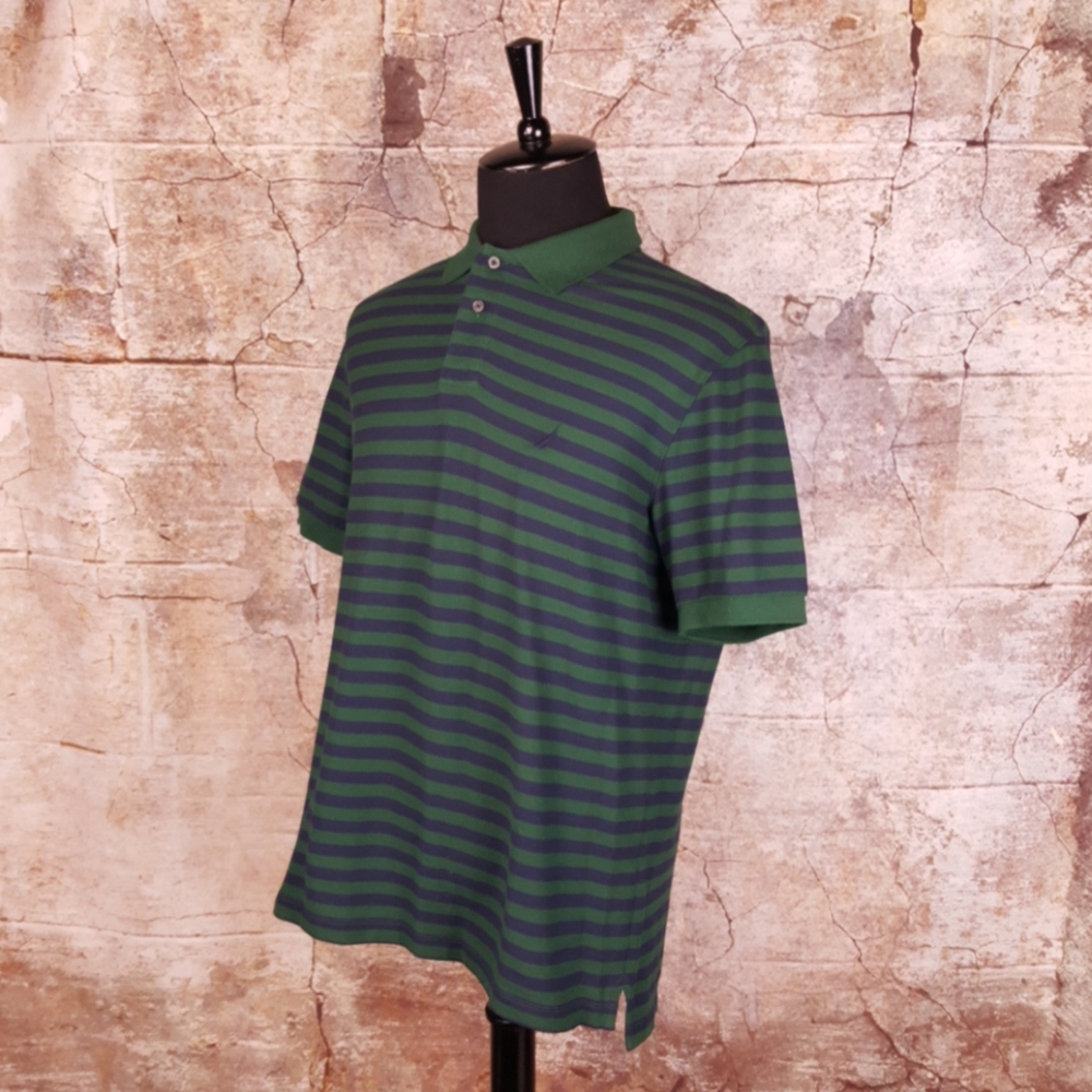Medium Green and Blue Striped Casual Nautica Polo
